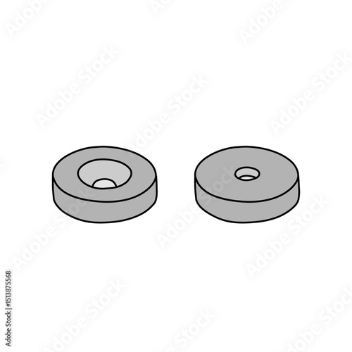 Neodymium magnet icon sign logo An element that is used in depict magnetic properties, renewable energy, and audio applications Doodle cartoon design Children's style Print for card poster banner ad