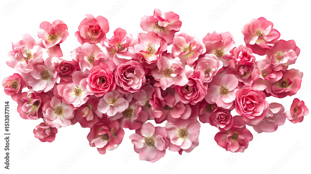 Fototapeta premium A collection of pink roses and rosebuds arranged together in a floral display isolated on transparent background