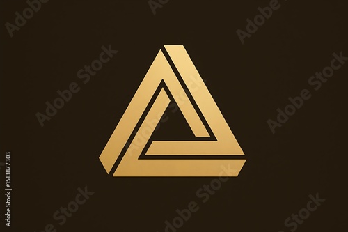 Golden Penrose Triangle Illusion Impossible Geometry Art Design