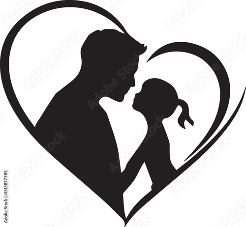 heartfelt silhouette of father and daughter inside a heart, symbolizing love, family bonds, and emotional connection