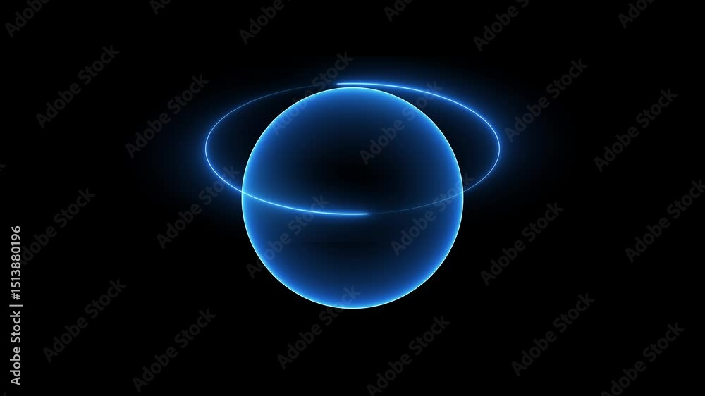 Glowing blue futuristic abstract shape with light trails on black background