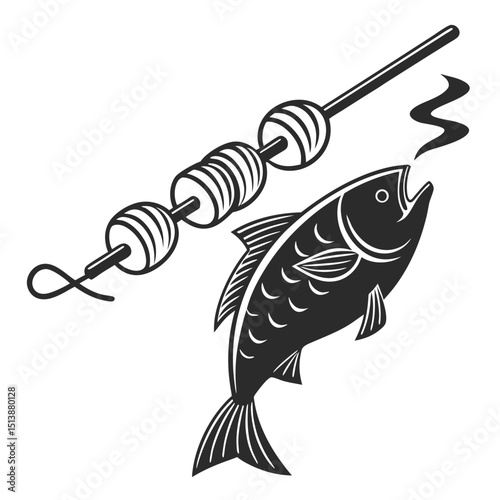 Fish silhouette on a skewer stick horizontal posi eps