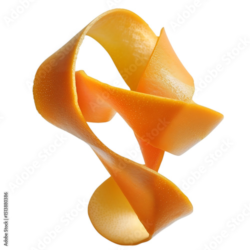 Twisted orange peel, citrus fruit rind isolated on transparent background, png