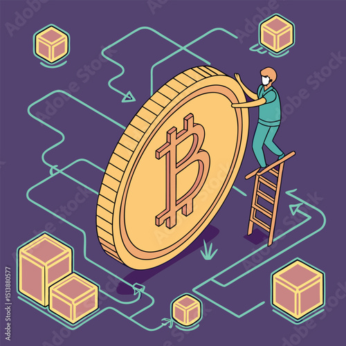 High detail isometric vector of pi network coin eps