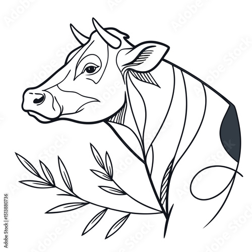Minimalist cow vector illustration clean lines eps