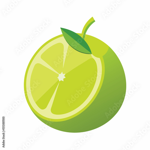 Cartoon lime slices green citrus fruit with leaves fresh fruit green and juicy royalty Free Stock image vector illustration on white background