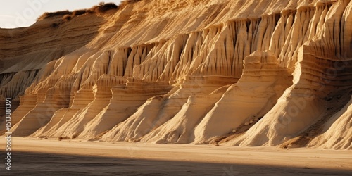 Golden hour sand cliffs eroded sandstone beach landscape