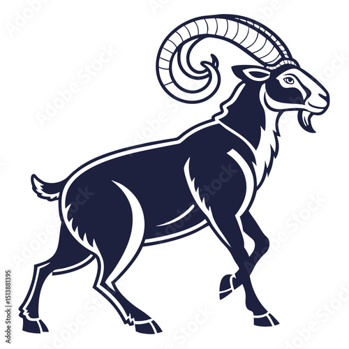 Sheep silhouette with curled horns bold shape eps