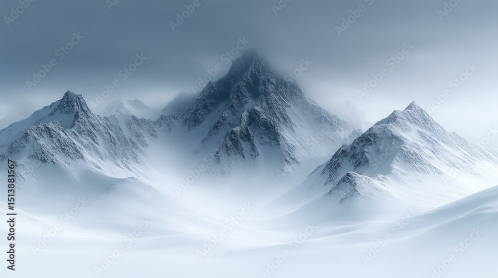 Obraz premium Snowy peaks shrouded in mist
