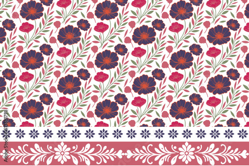abstract floral border print, seamless rose sketch textile, cotton flower fashion pattern, one line wrapping paper design, minimalist fabric style

