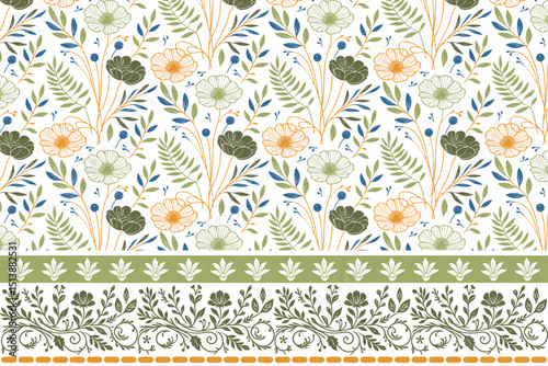 floral pattern with continuity, rose sketch fashion textile, one line seamless border print, cotton flower wrapping paper, stylish modern texture

