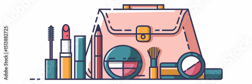 Makeup icon sheet with colorful items and makeup bag – Great for beauty packaging, cosmetic marketing, or vector design collections