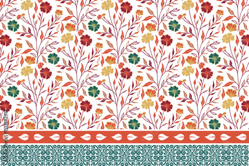 seamless cotton flower border, trendy textile fashion print, floral sketch wrapping texture, home fabric pattern style, one line hand drawn rose

