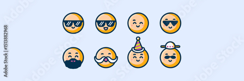 Vector icon sheet of adorable moons with expressions and accessories – Perfect for emoji packs, character design, or novelty merchandise.