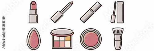 Minimalist vector icon sheet of makeup items – Ideal for modern beauty blogs, clean UI kits, or makeup tutorial materials