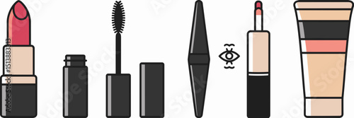 Vector icon sheet of makeup essentials – Ideal for skincare promotions, beauty stores, or cosmetic infographics