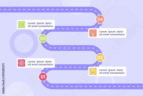 Horizontal Four Step Roadmap Infographic with Parallel Paths and Icons
