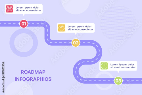 Three Step Zigzag Roadmap Path with Circular Icons