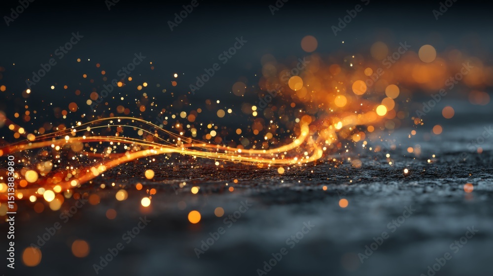 Fototapeta premium Glowing Orange Sparks Trail on Dark Background