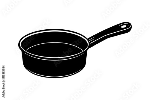 Black and white saucepan illustration with handle isolated on white background