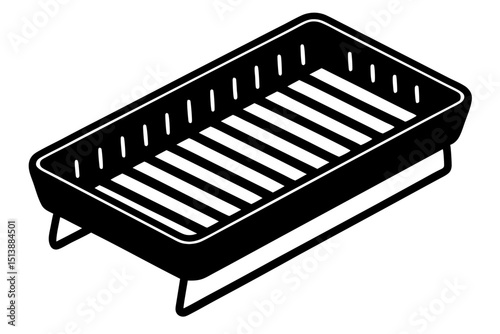 Isometric view of a black grill with open grates vector illustration