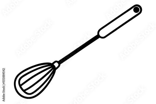 Minimalist black outline illustration of a whisk for cooking and baking projects