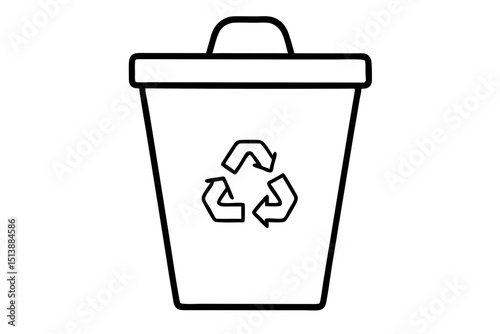 Minimalist outline drawing of recycle bin with symbol illustrating environmental concepts
