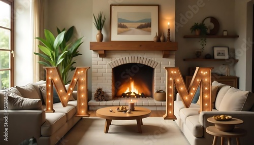 Cozy living room with wooden 