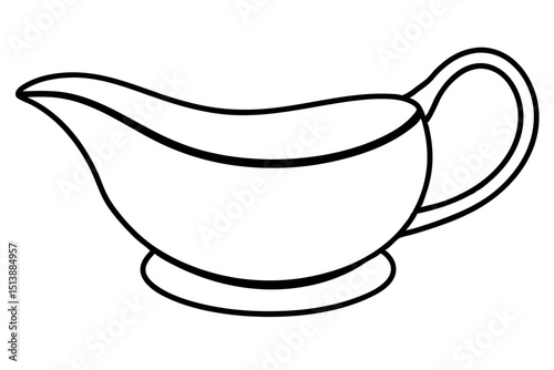 Simple black and white gravy boat illustration with transparent background