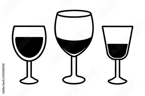 Simple black and white wine glass illustrations for various design projects