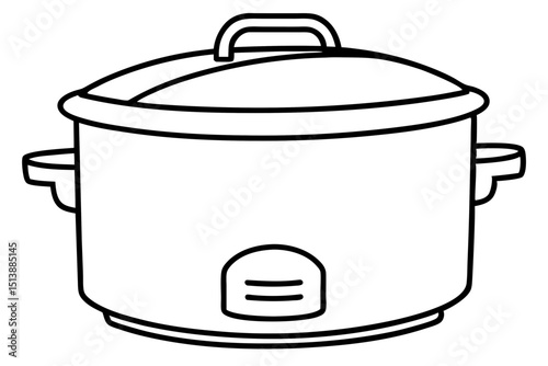 Simple black line art illustration of a classic slow cooker kitchen appliance