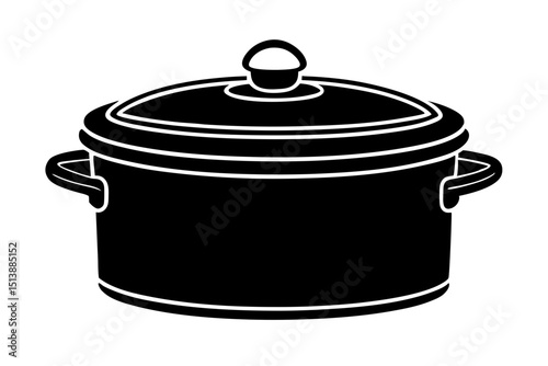 Simple black silhouette of a cooking pot with lid for culinary and kitchen design