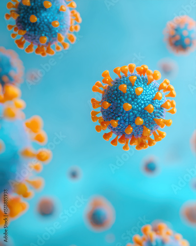 Colorful render of virus cells in blue and orange