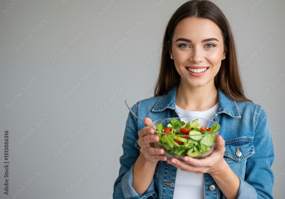 Woman holding a bowl of salad isolated on white background Woman holding a bowl of salad isolated on white background
