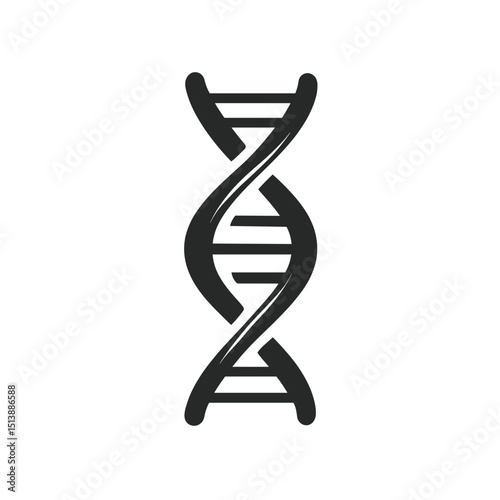 DNA icon in flat black style with transparent background, ideal for science, medicine, biology, and genetic research designs.
