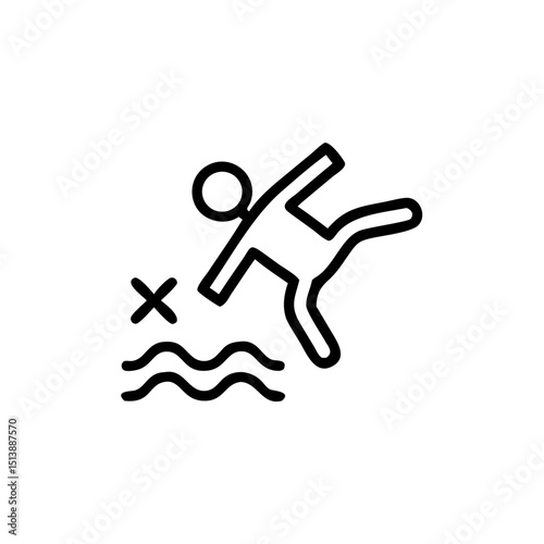 Person diving with cross symbol indicating unsafe jump  