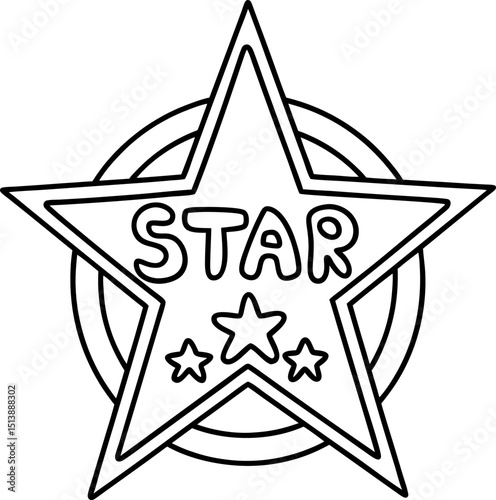 Outlined star icon with star text and three smaller stars, bold black line drawing, isolated on white background