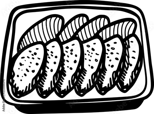 Sushi platter illustration hand drawn assorted nigiri with salmon and rice in a tray, japanese cuisine concept