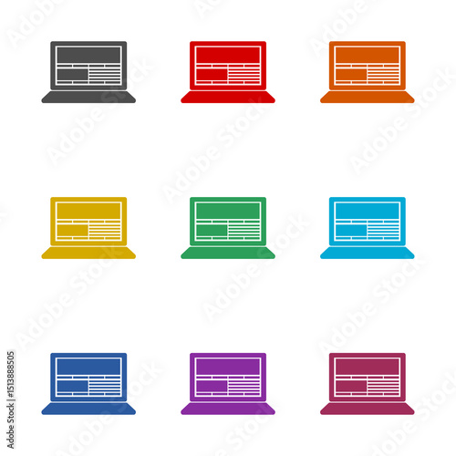 Laptop screen icon isolated on white background. Set icons colorful