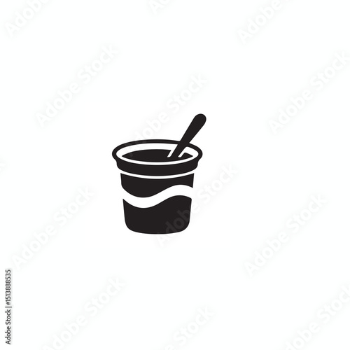 Flat Style Yogurt Container with Spoon Icon – Dairy Product Vector Illustration