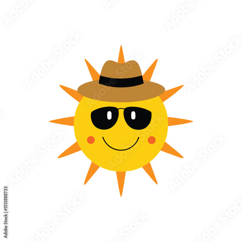 funny sun with sunglasses and hat vector