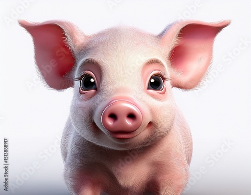 Ein 3D-Ferkel mit rosiger Haut, großem Kopf und kleiner Stupsnase photo