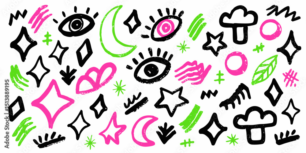 Punk doodle hand-drawn vector, Grunge graffiti, Chalk bg, Punk doodle hand-drawn vector, Grunge graffiti, Chalk bg,