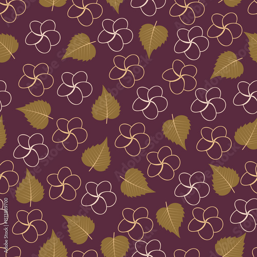 Plumeria flowers vector seamless pattern. Floral surface design of tropical Hawaiian frangipani flowers outlines