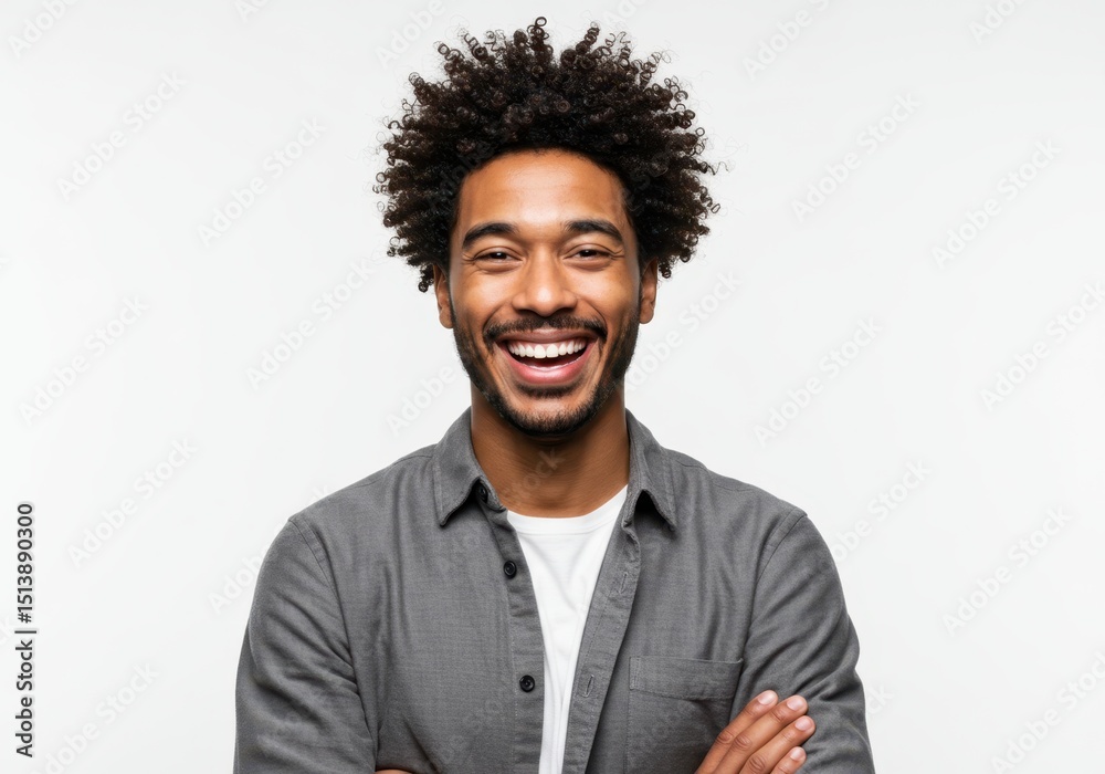Fototapeta premium Happy young man with afro smiling broadly