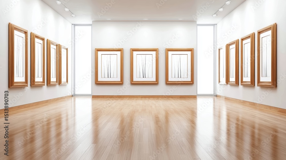 Obraz premium Gallery Wall With Wooden Frames and Clean Flat Design in Well-Lit Art Space