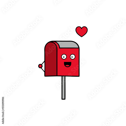Red Mailbox with Hearts Flying Out and a Cute Face Flat vector illustration