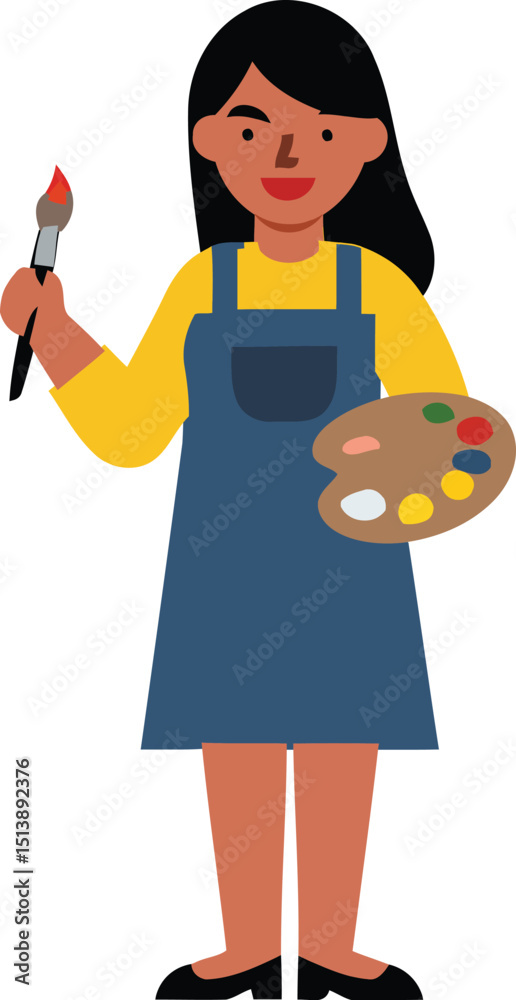Fototapeta premium Female Artist with Paintbrush and Palette Vector