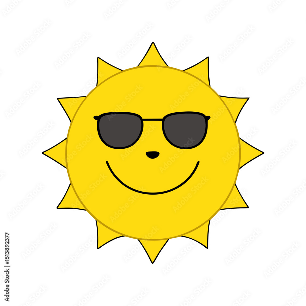 yellow sun with sunglasses and wide smile flat vector illustration yellow sun with sunglasses and wide smile flat vector illustration