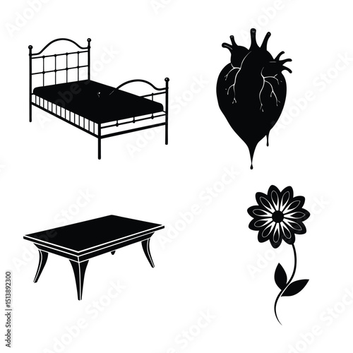4 silhouette table,heart,flower,bed silhouette